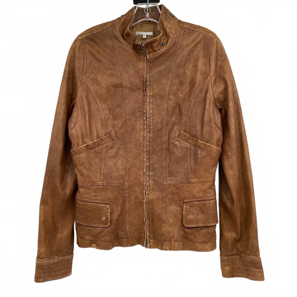 Vince Brown Leather Jacket | Leather Jacket, Regular L, Women’s